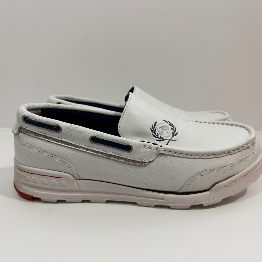 Phat Farm Boat Shoes Mens 10 White Fair Slip On Moc Toe Crest Logo Casual